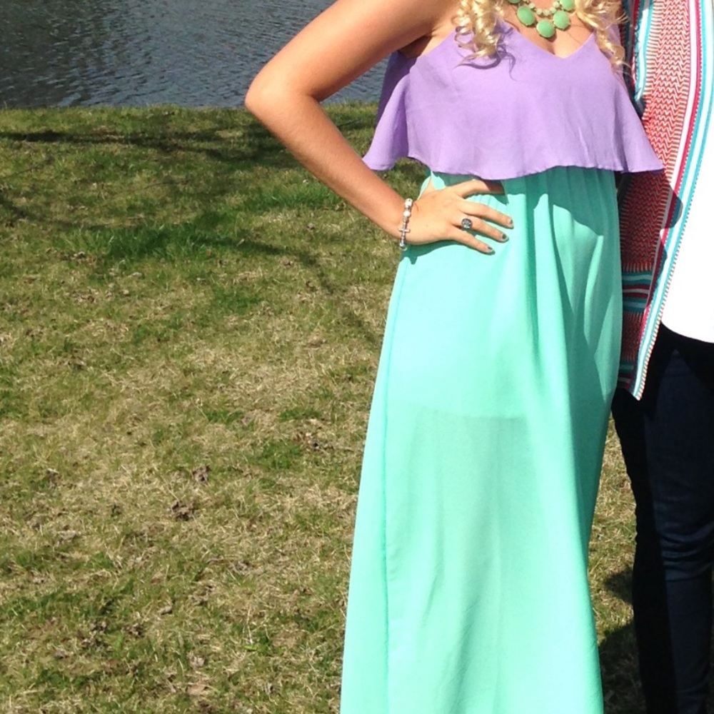 Lavender/Turquoise Chiffon Maxi Dress